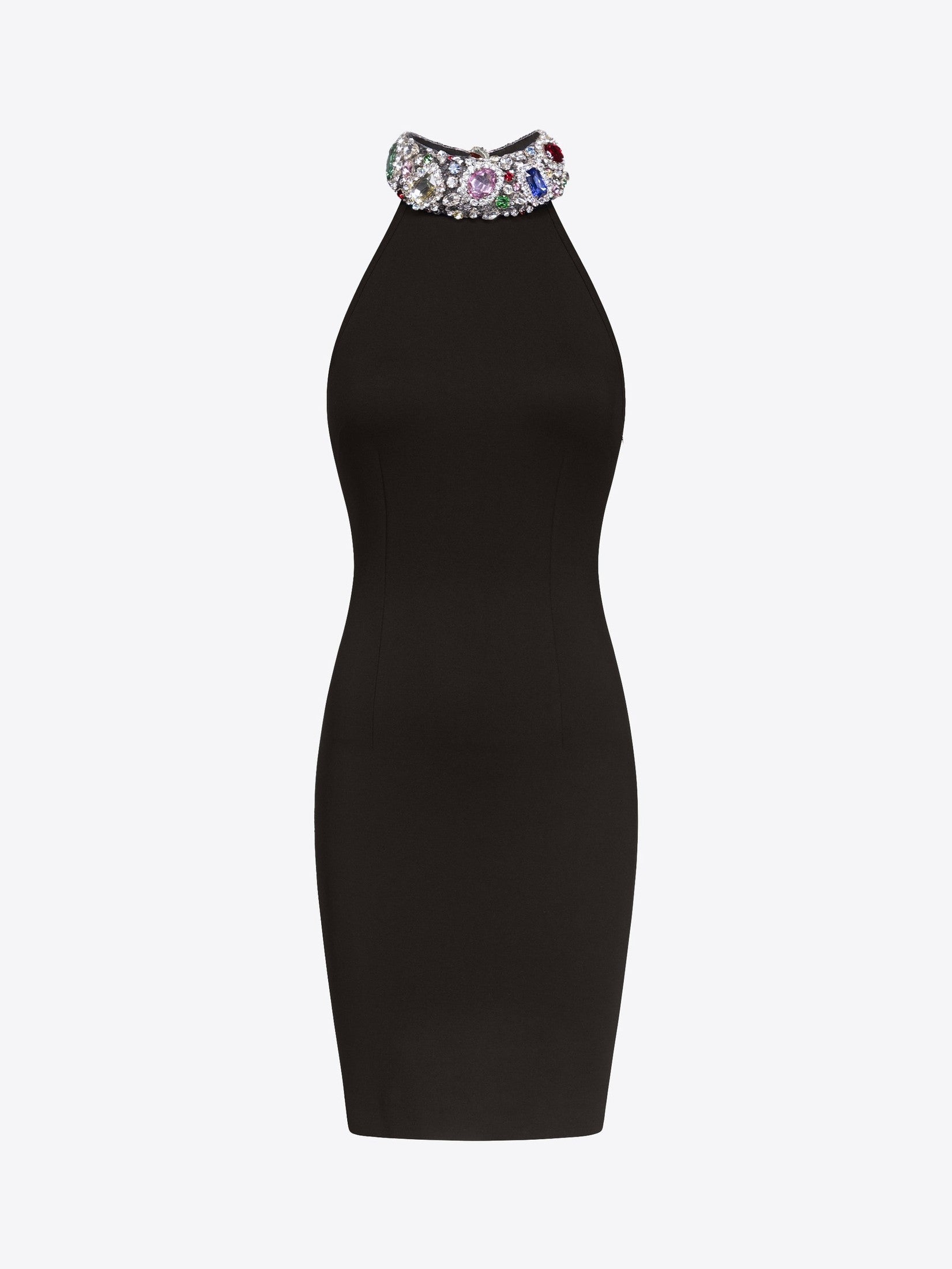 Crystal gemstone cluster halter mini dress