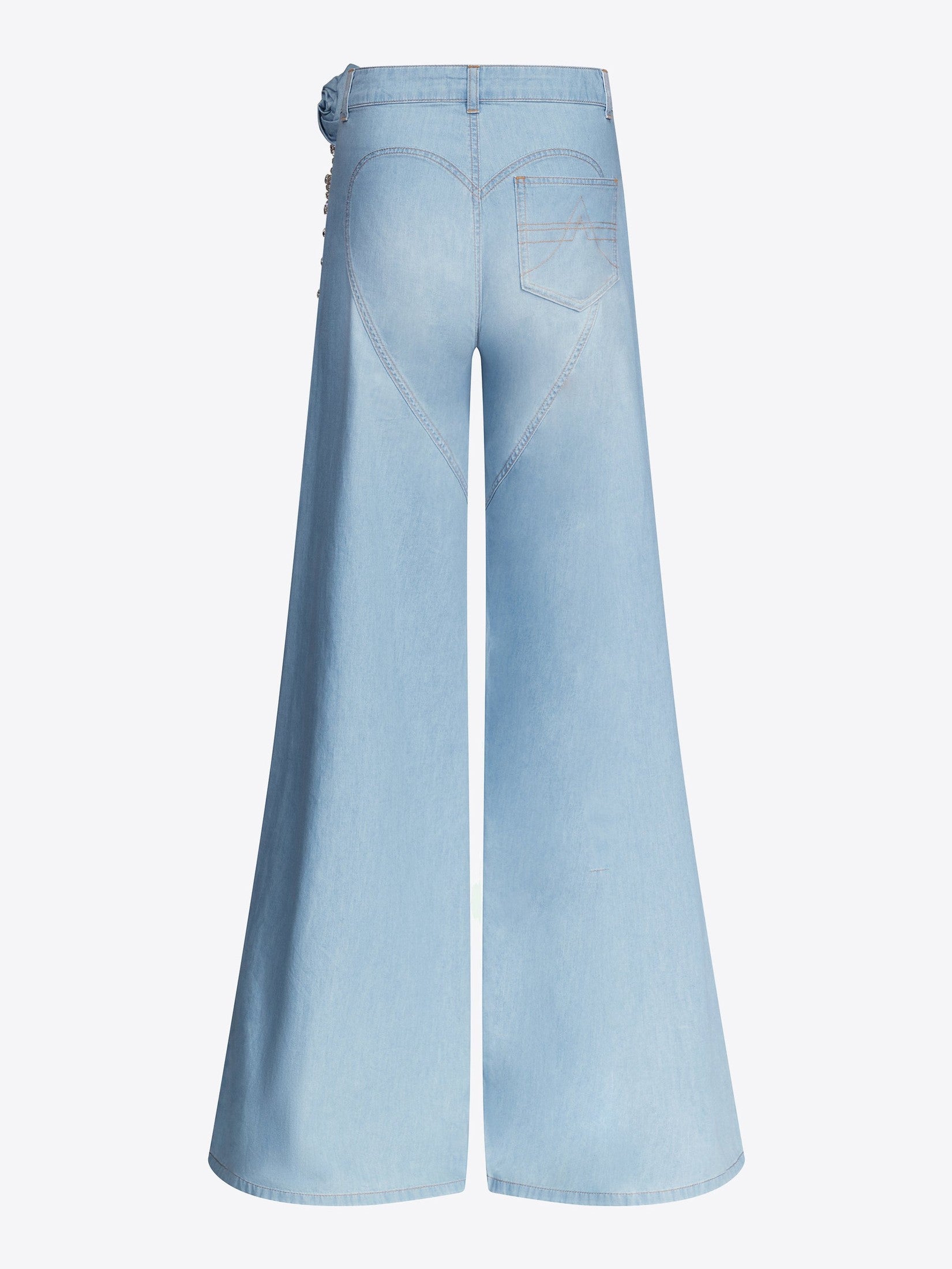 Crystal rosette wide leg jean
