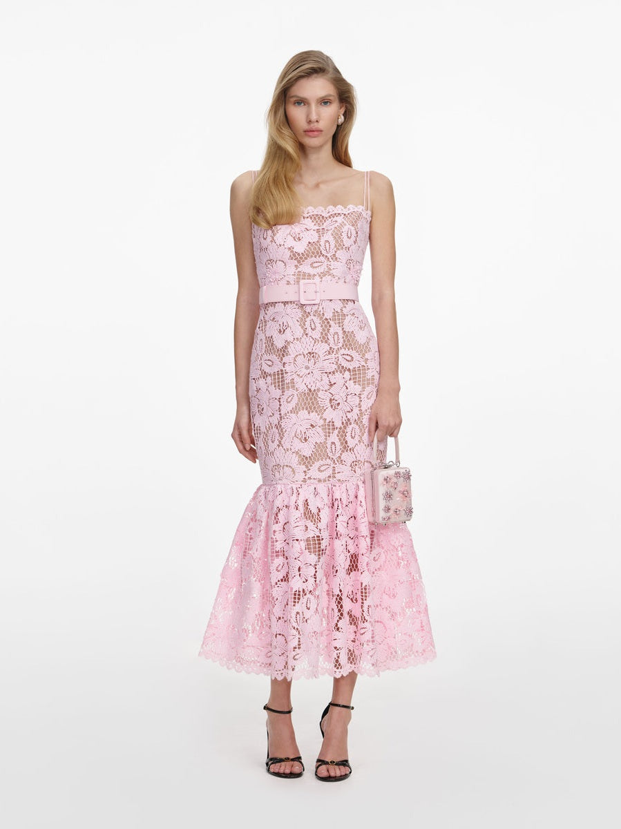 Pink crochet lace midi dress