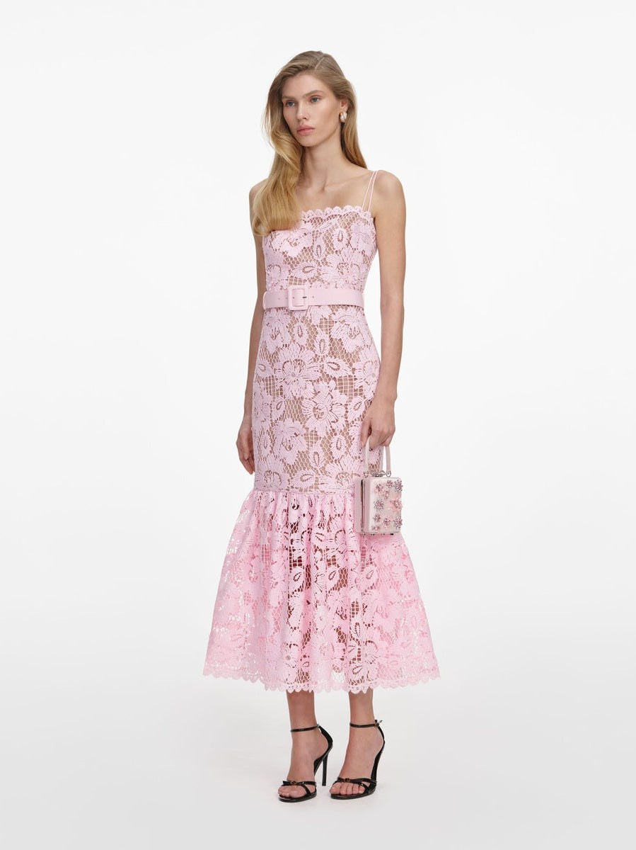 Pink crochet lace midi dress