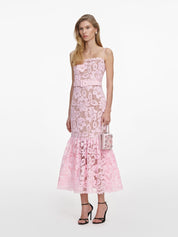 Pink crochet lace midi dress