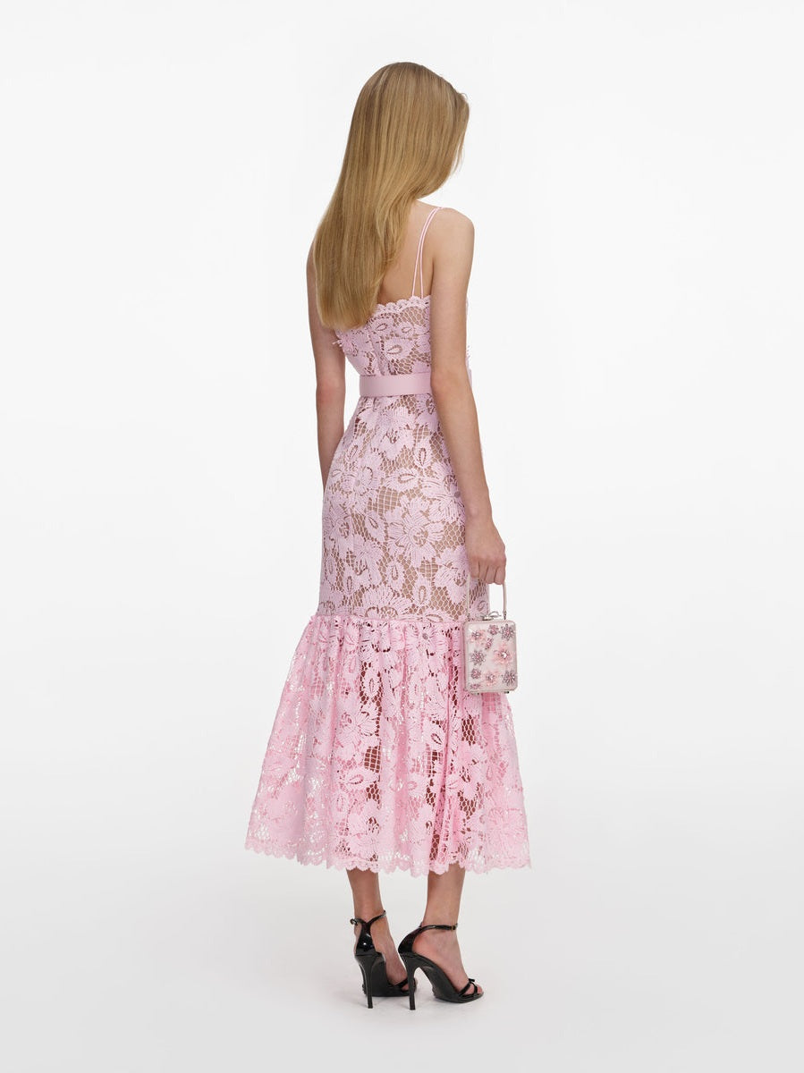 Pink crochet lace midi dress