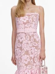 Pink crochet lace midi dress