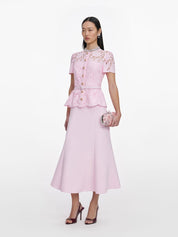 Pink lace crepe midi dress