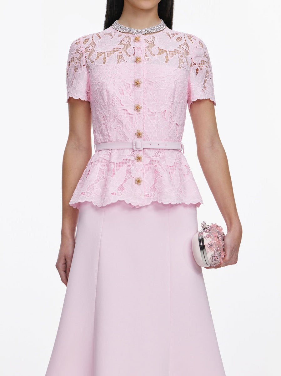 Pink lace crepe midi dress
