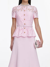 Pink lace crepe midi dress