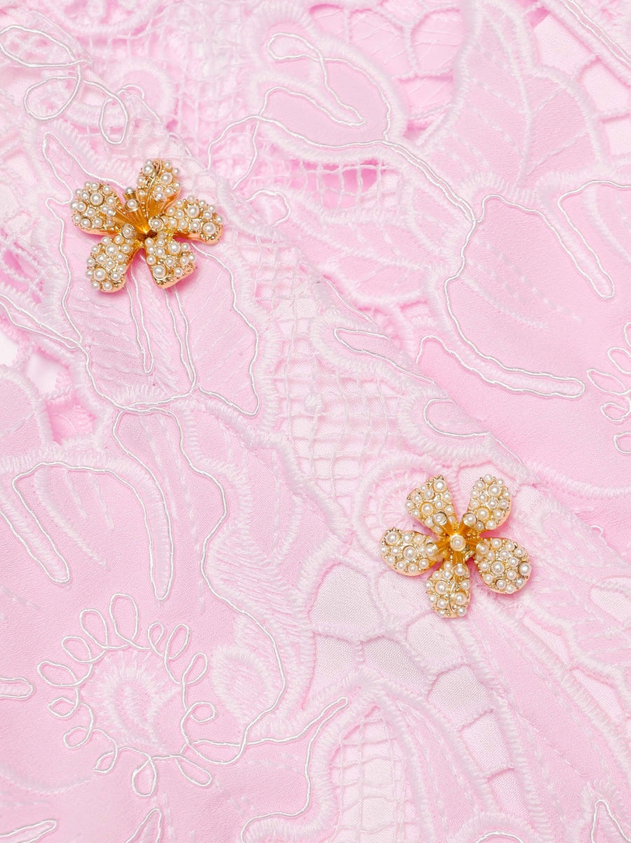 Pink lace crepe midi dress
