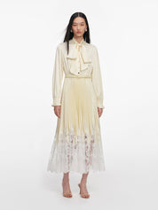 Yellow satin lace midi dress