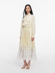 Yellow satin lace midi dress