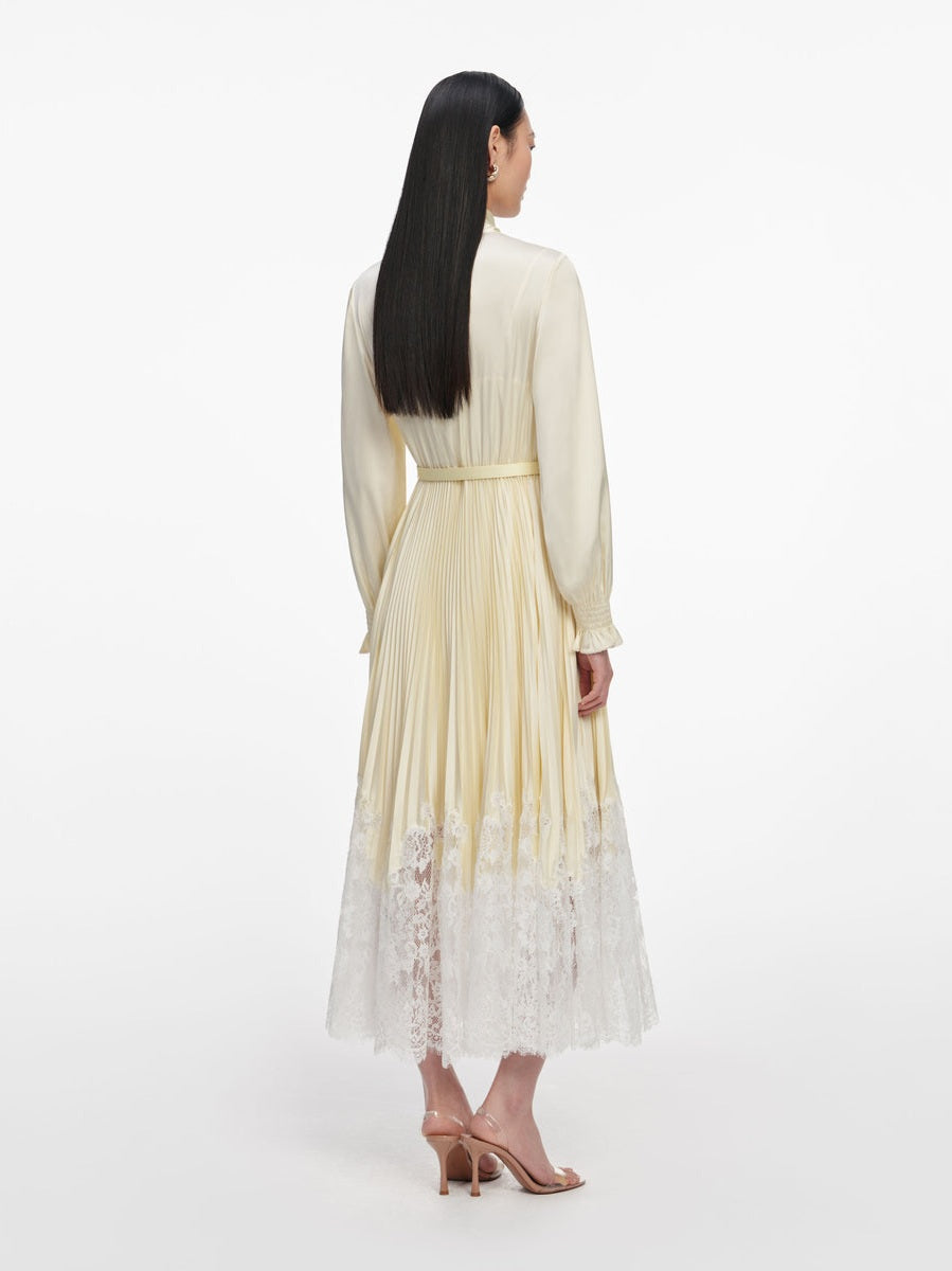 Yellow satin lace midi dress