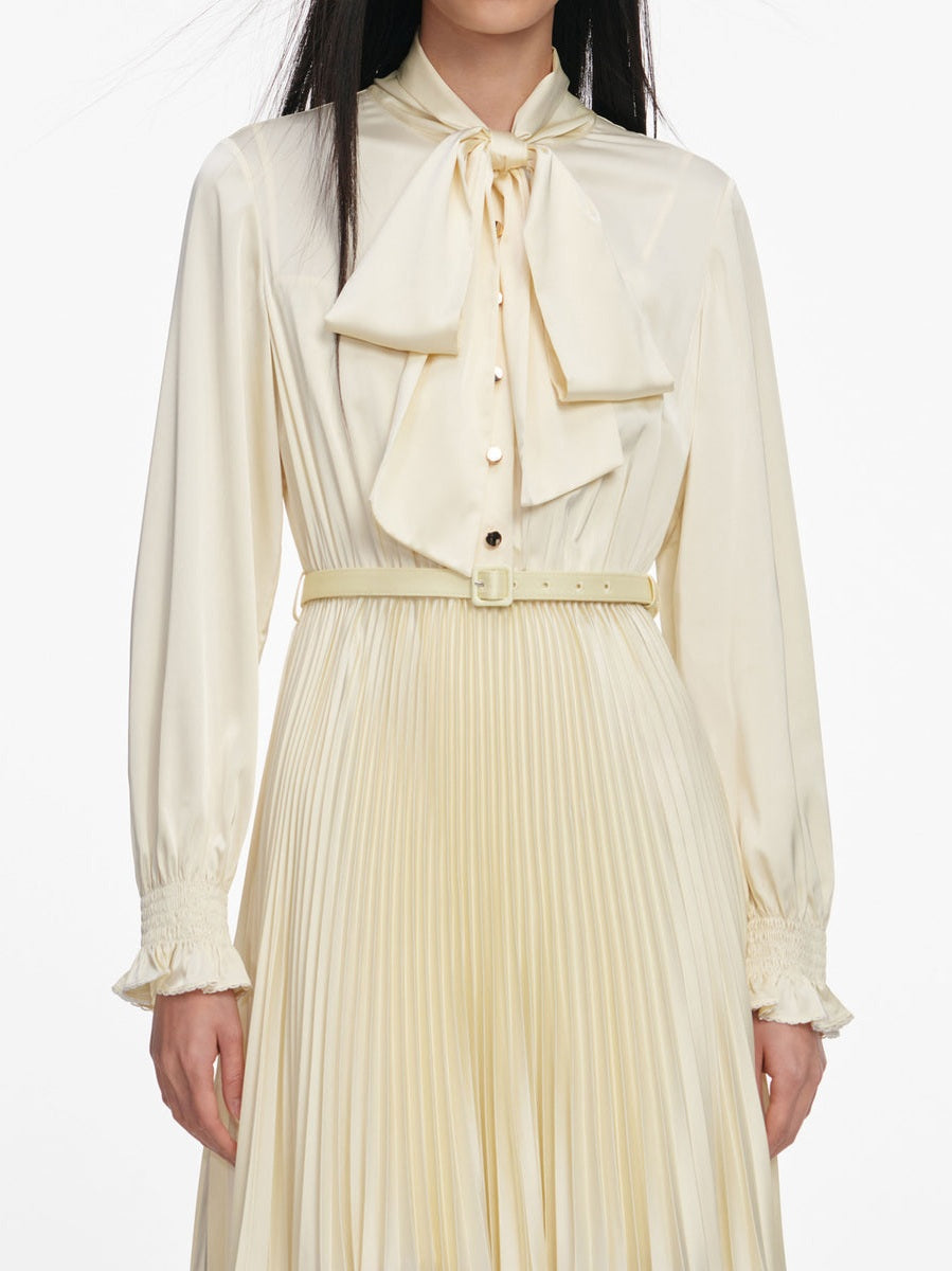 Yellow satin lace midi dress