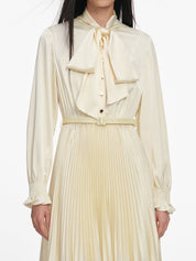 Yellow satin lace midi dress