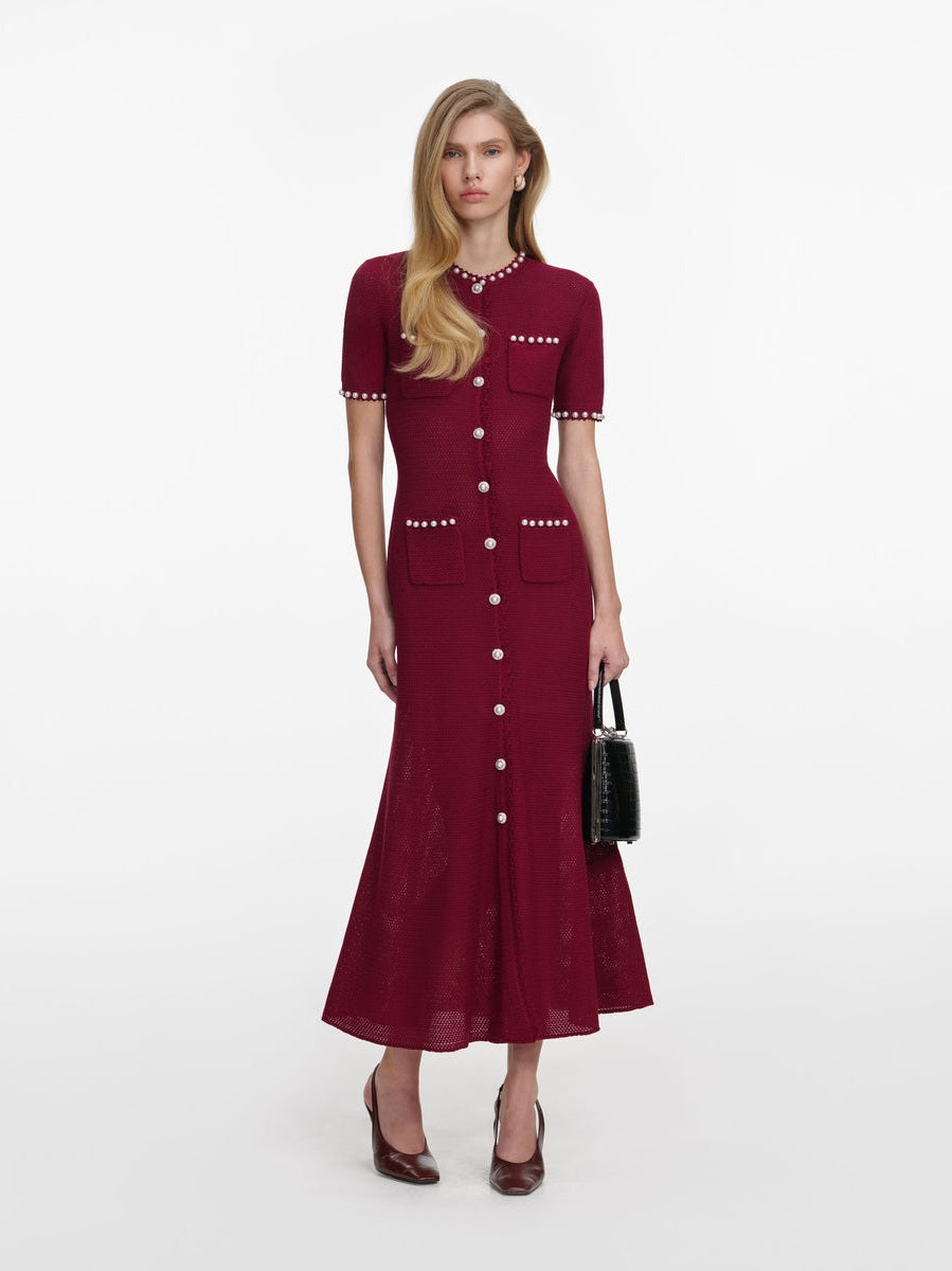 Burgundy pearl knit midi dress