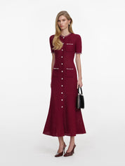 Burgundy pearl knit midi dress