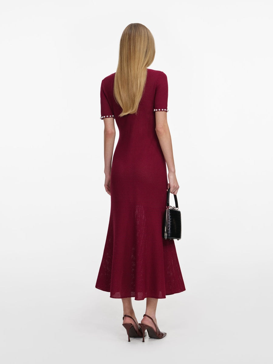 Burgundy pearl knit midi dress