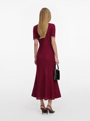Burgundy pearl knit midi dress