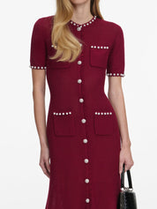 Burgundy pearl knit midi dress