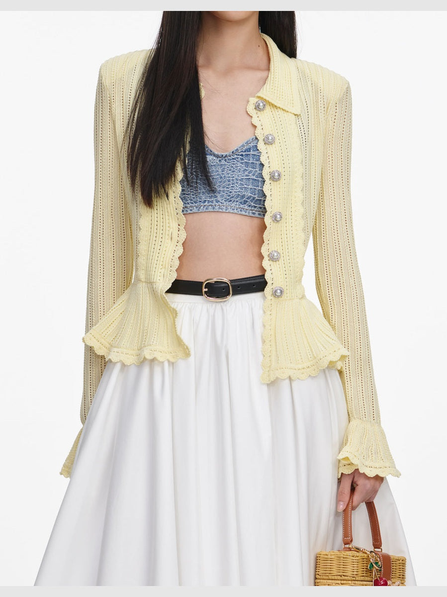 Yellow pointelle cardigan