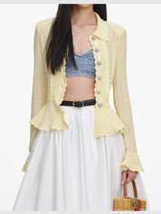 Yellow pointelle cardigan