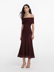 Burgundy knit lace insert midi dress