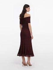 Burgundy knit lace insert midi dress