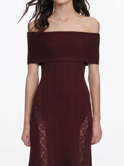 Burgundy knit lace insert midi dress