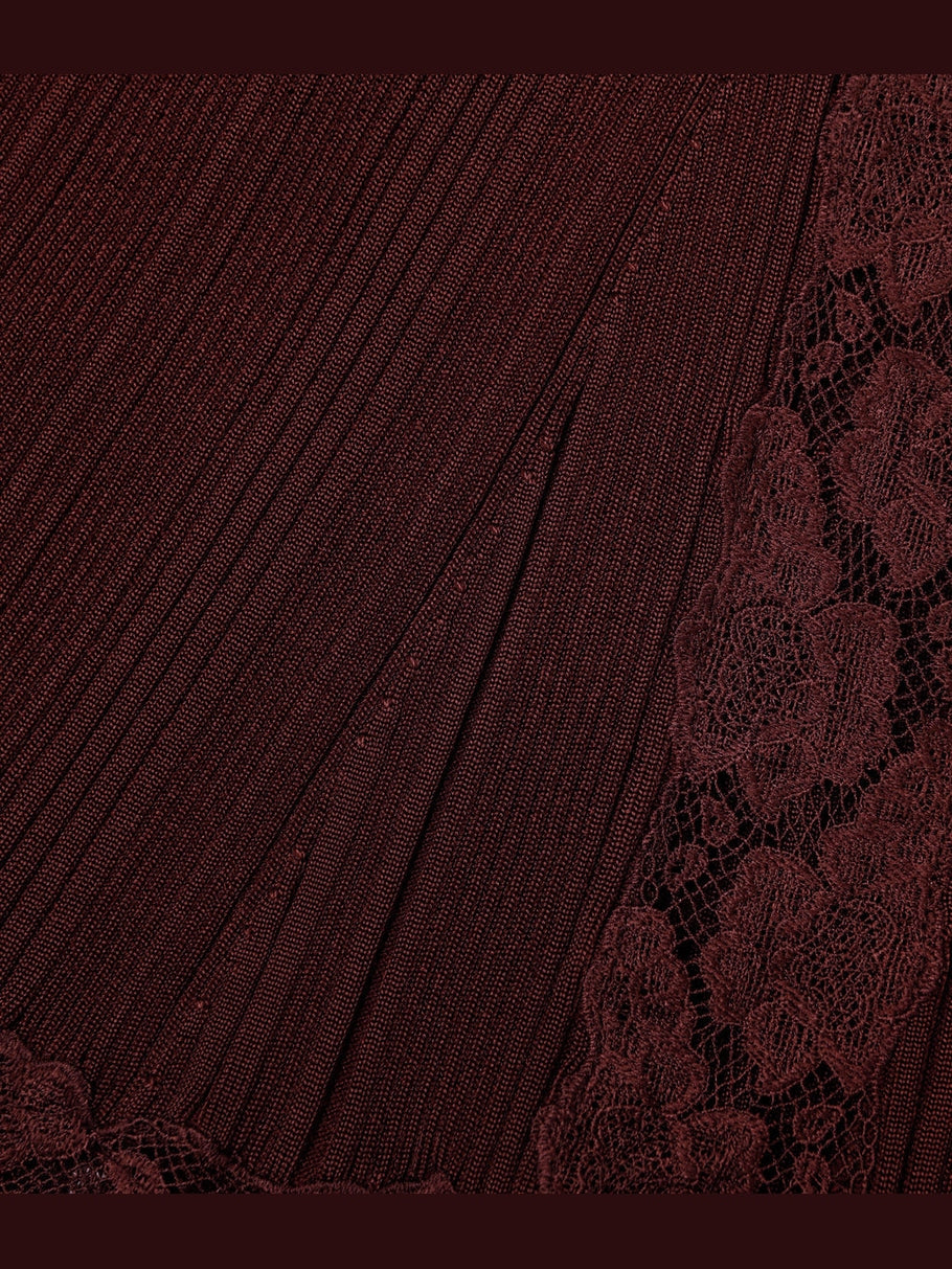 Burgundy knit lace insert midi dress