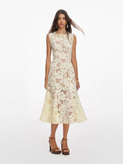 Yellow crochet lace midi dress