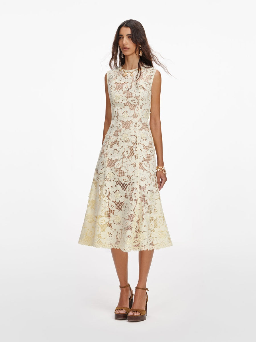 Yellow crochet lace midi dress