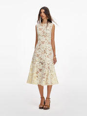 Yellow crochet lace midi dress