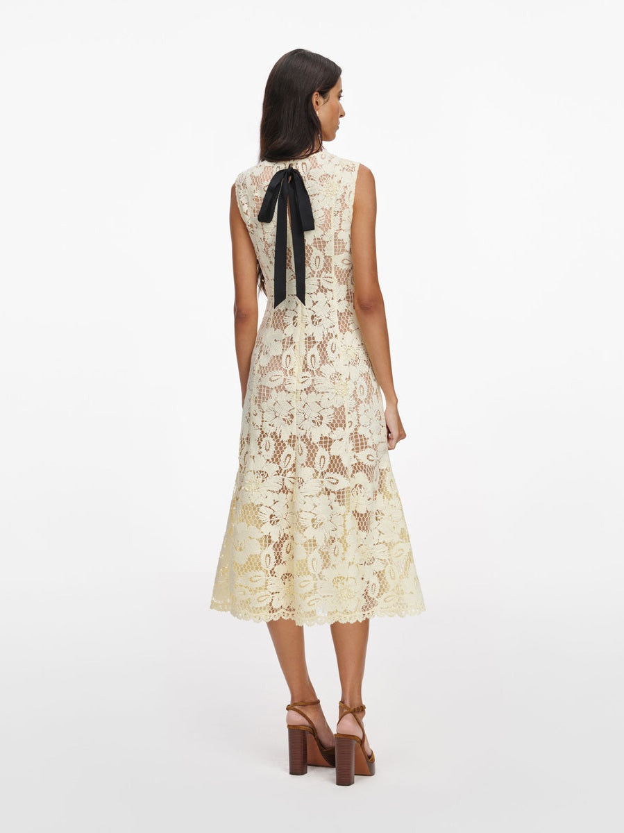 Yellow crochet lace midi dress
