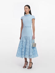 Blue crepe lace midi dress