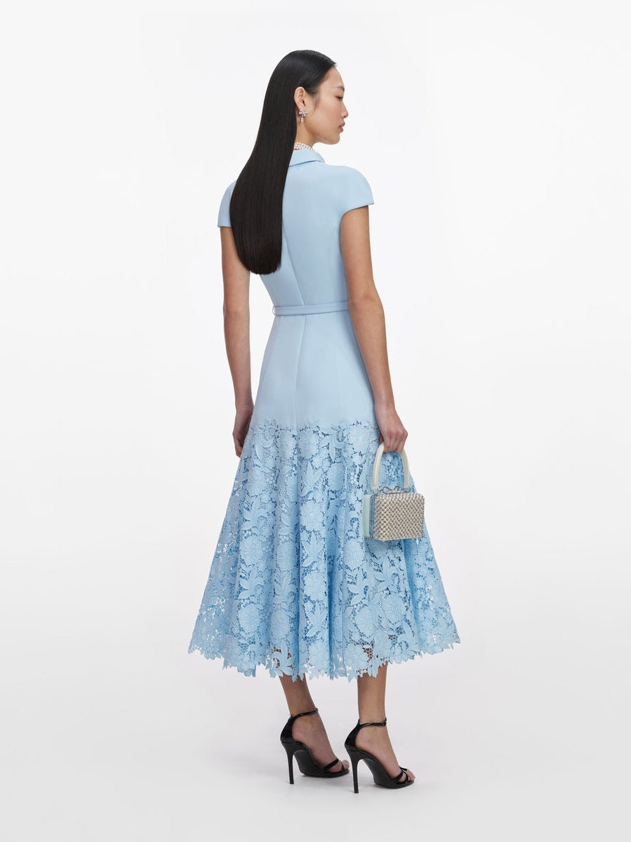 Blue crepe lace midi dress