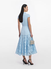 Blue crepe lace midi dress