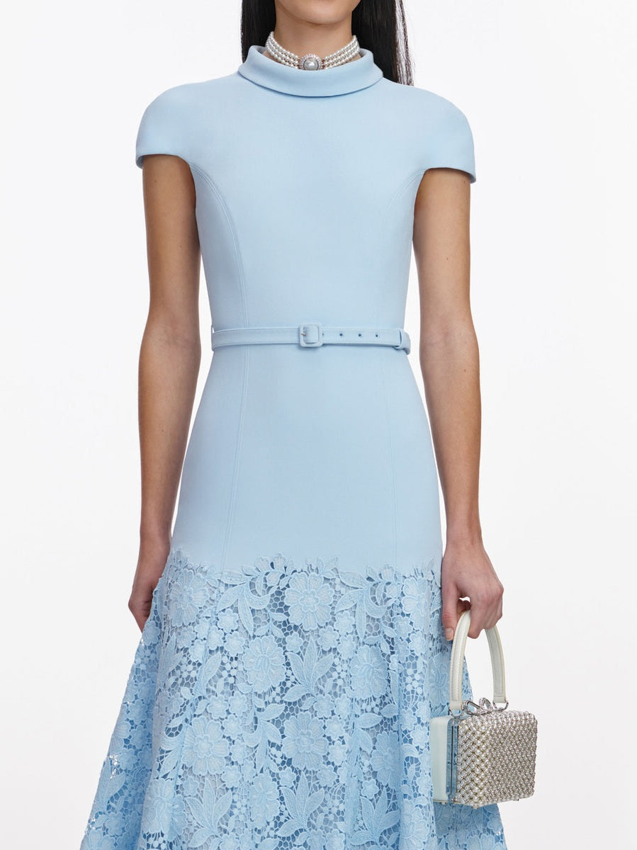 Blue crepe lace midi dress