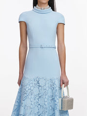 Blue crepe lace midi dress