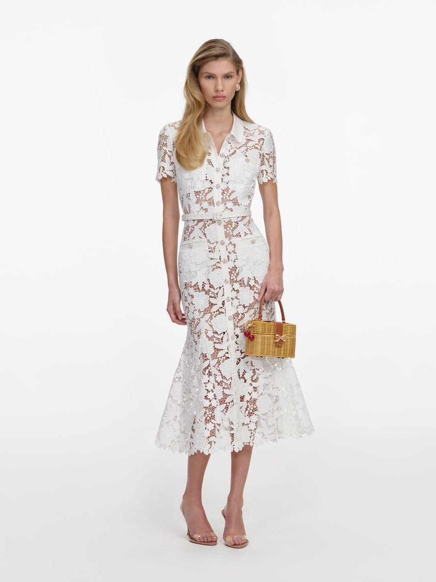 White lace collared midi dress