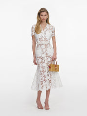 White lace collared midi dress