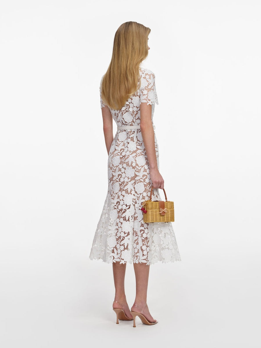 White lace collared midi dress