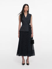 Grey tailored polka dot midi dress