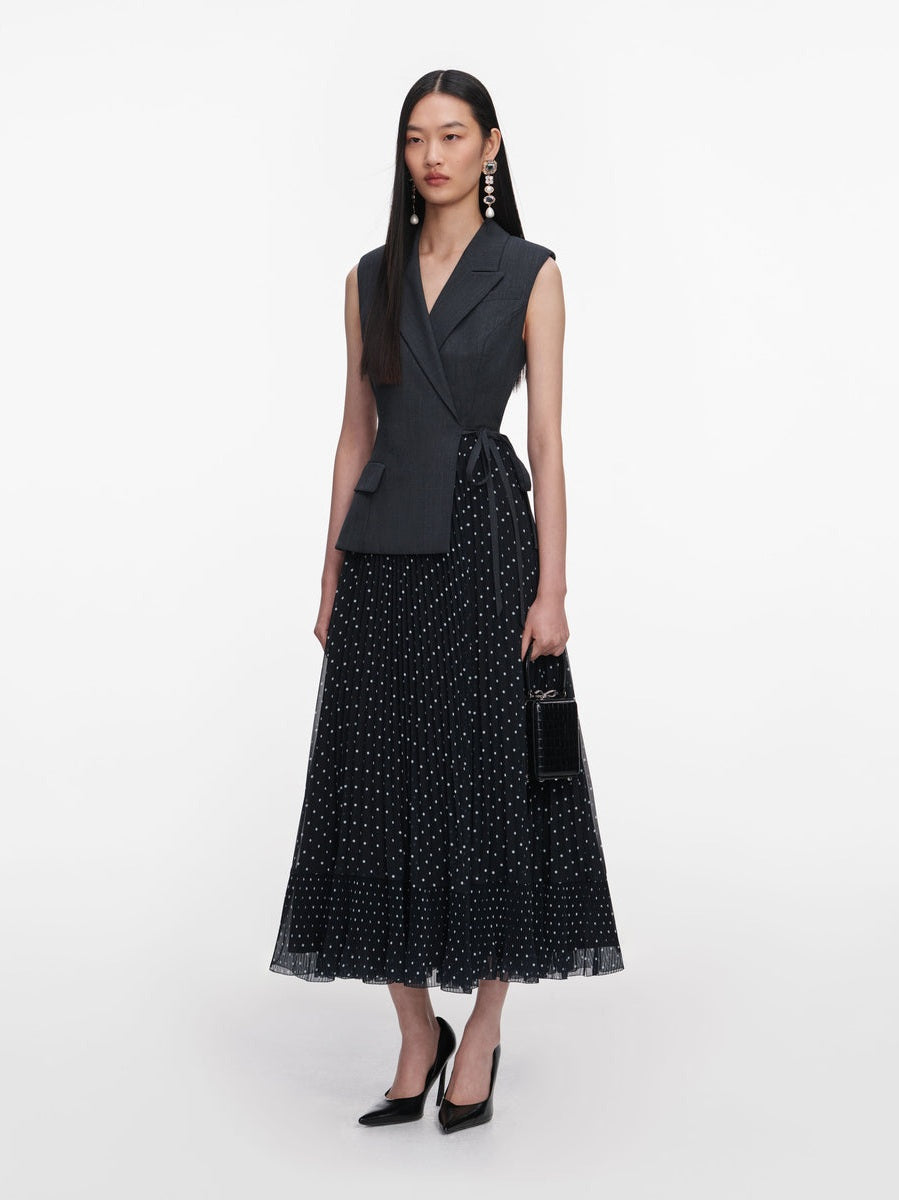 Grey tailored polka dot midi dress
