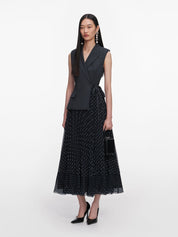 Grey tailored polka dot midi dress