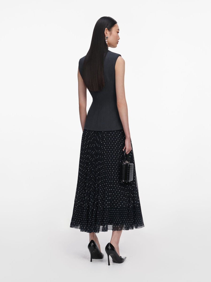 Grey tailored polka dot midi dress