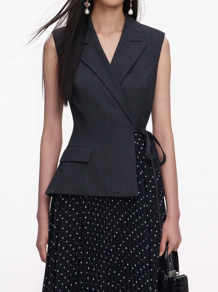 Grey tailored polka dot midi dress