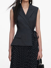Grey tailored polka dot midi dress