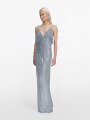 Blue rhinestone mesh maxi dress