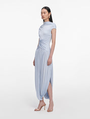 Blue jersey gathered midi dress