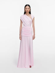 Pink jersey draped maxi dress