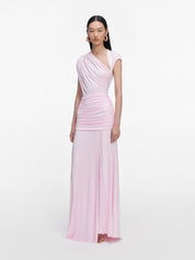Pink jersey draped maxi dress