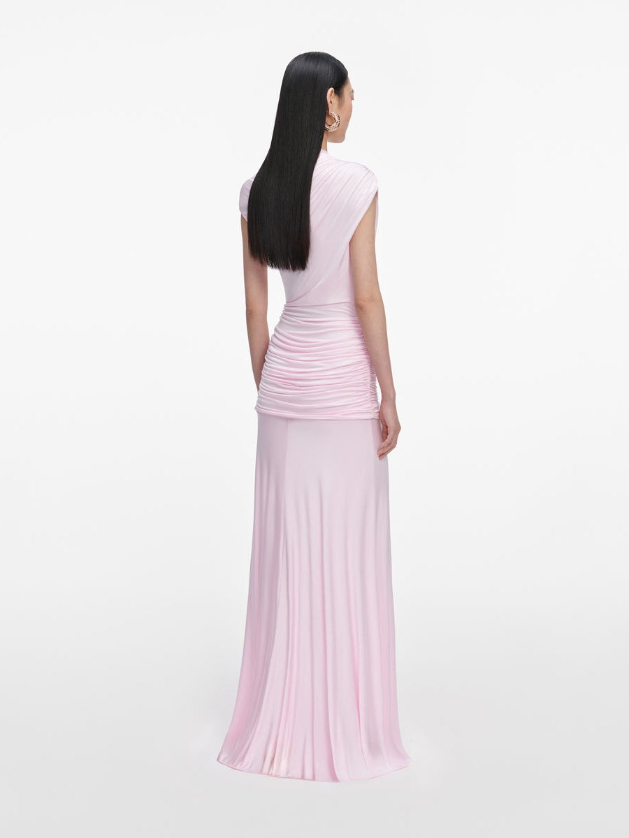 Pink jersey draped maxi dress